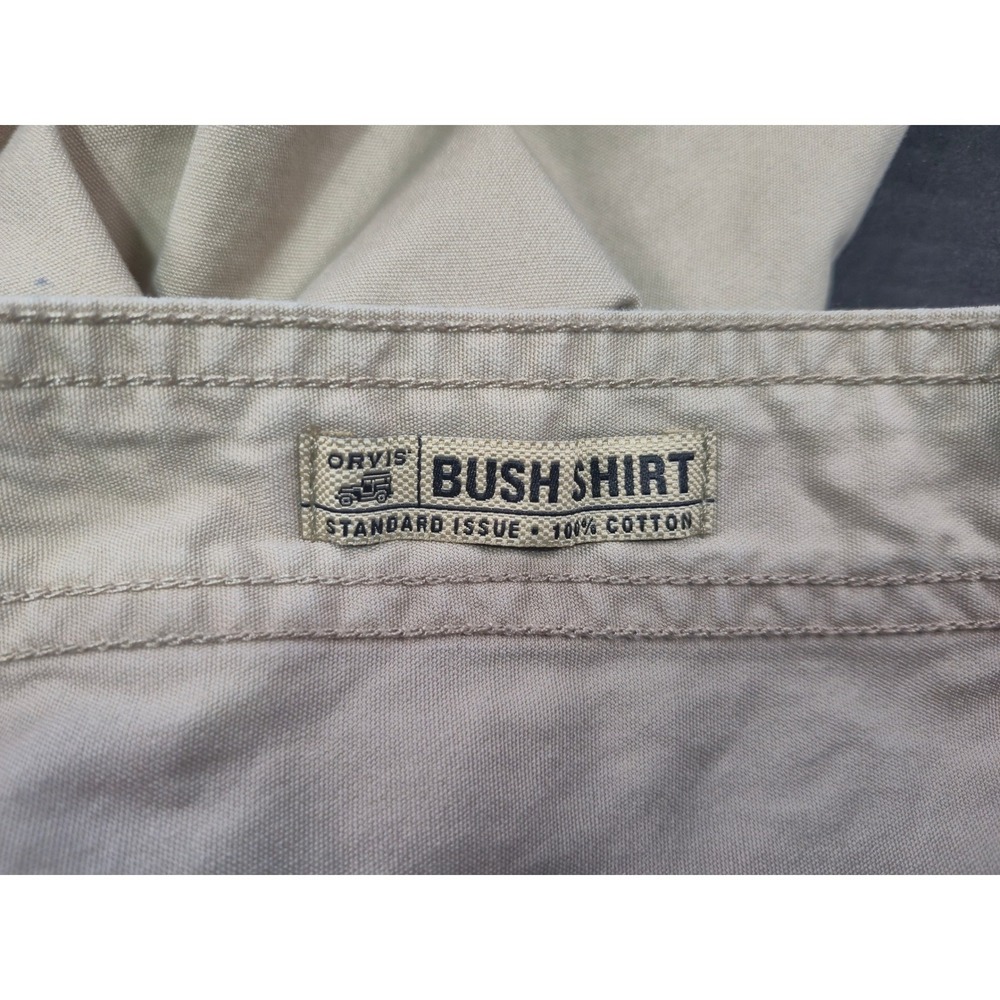 Orvis Bush Shirt Mens Large Khaki Tan Cotton Safari Long Sleeve Button Up Cargo - Picture 4 of 12